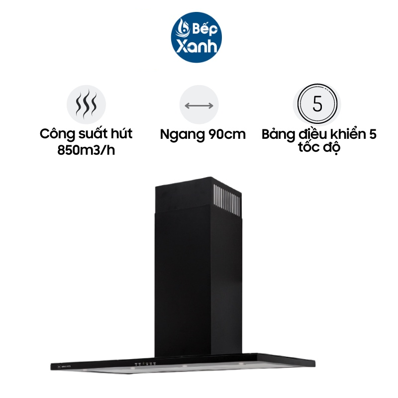 Máy Hút Mùi Áp Tường Malloca SLIM K1522 - Công suất hút 850m3/h - Ngang 90cm - Hàng Chính Hãng