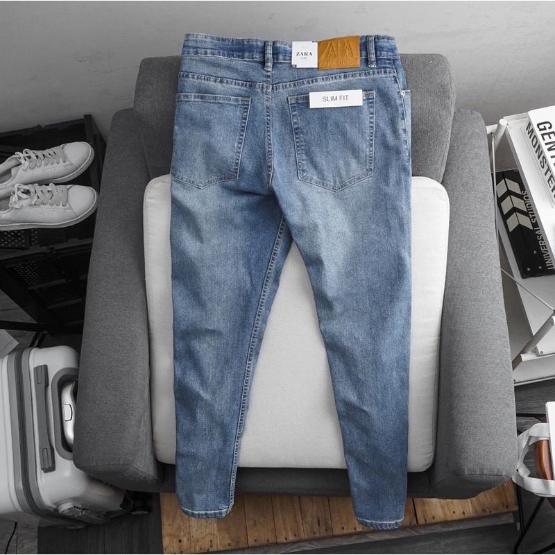 Quần bò nam màu xám slimfit co giãn VNXK cao cấp