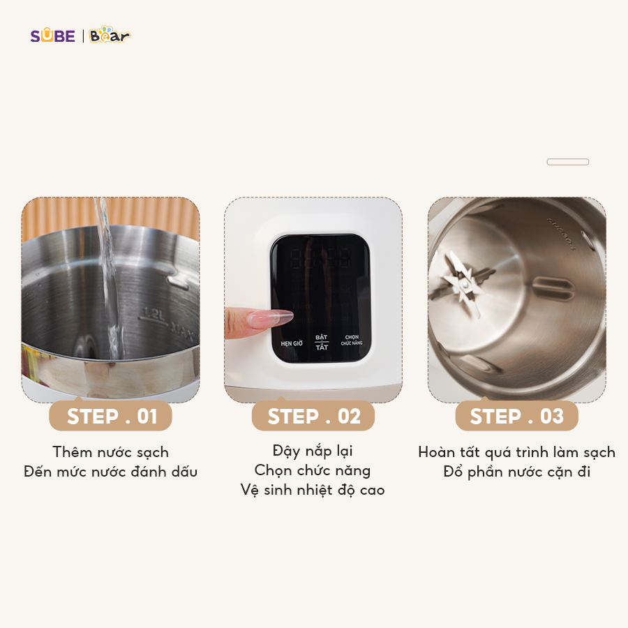 Máy Làm Sữa Hạt 1,2L Bear Máy Xay Nấu Đa Năng Máy Xay Sữa Hạt 10 Cánh Lưỡi Xay Nhuyễn Mịn Khử Trùng An Toàn SB-SH12H - Hàng Chính Hãng