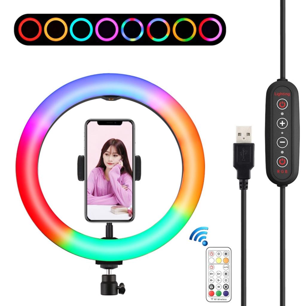 Đèn LED 10.2 inch/ 26cm có thể điều chỉnh độ sáng hỗ trợ quay video ban đêm đi kèm kẹp cố định điện thoại