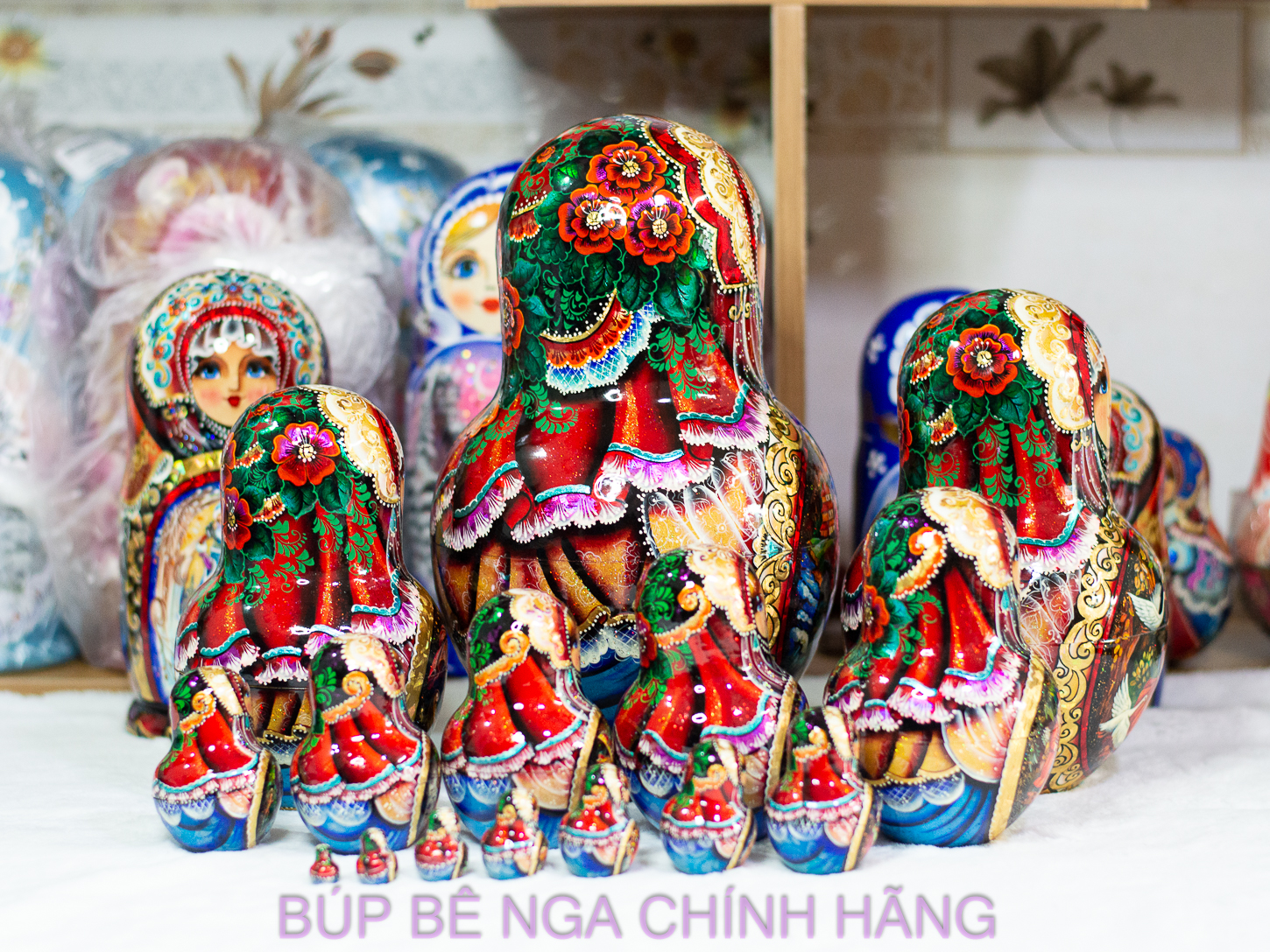 BỘ BÚP BÊ NGA 15 LỚP CAO 26CM DÁNG TRÒN VẼ HOA VĂN "CHUYỆN CỔ TÍCH PUSHKIN" CỰC ĐẸP, ĐỘC ĐÁO VÀ SANG TRỌNG