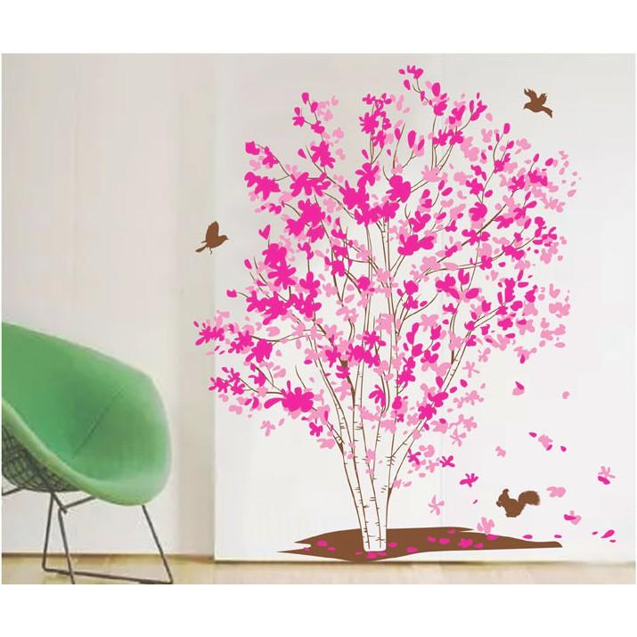 Decal trang trí tường Cây hoa Tím Hồng lớn