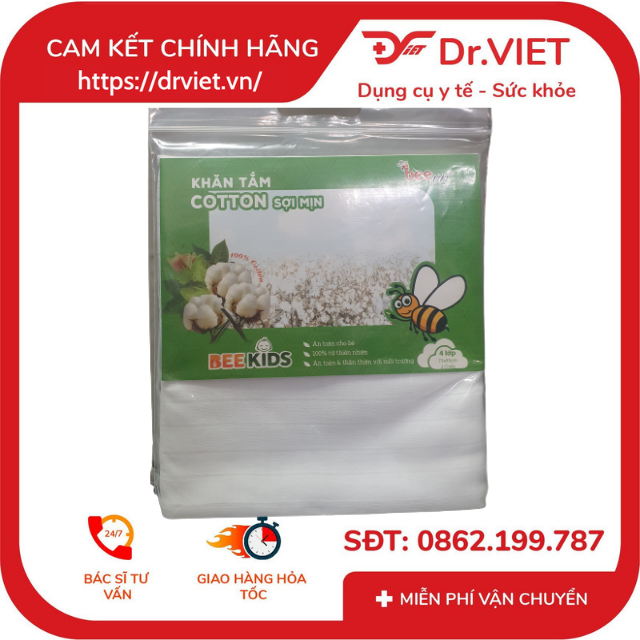 Khăn tắm COTTON sợi mịn Bee Kids BeeVN Chính hãng - Khăn tắm mềm mại, kháng khuẩn tự nhiên, an toàn cho trẻ em, trẻ sơ sinh, gồm 2 chiếc mỗi bịch