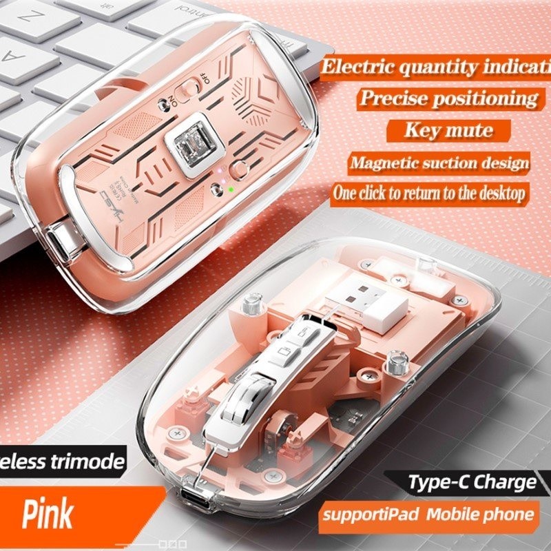 Chuột Không Dây trong suốt M133 Bluetooth 5.0 / 3.0 / USB 2.4G - chống ồn - Pin sạc TypeC - kết nối đa thiết bị hàng nhập khẩu