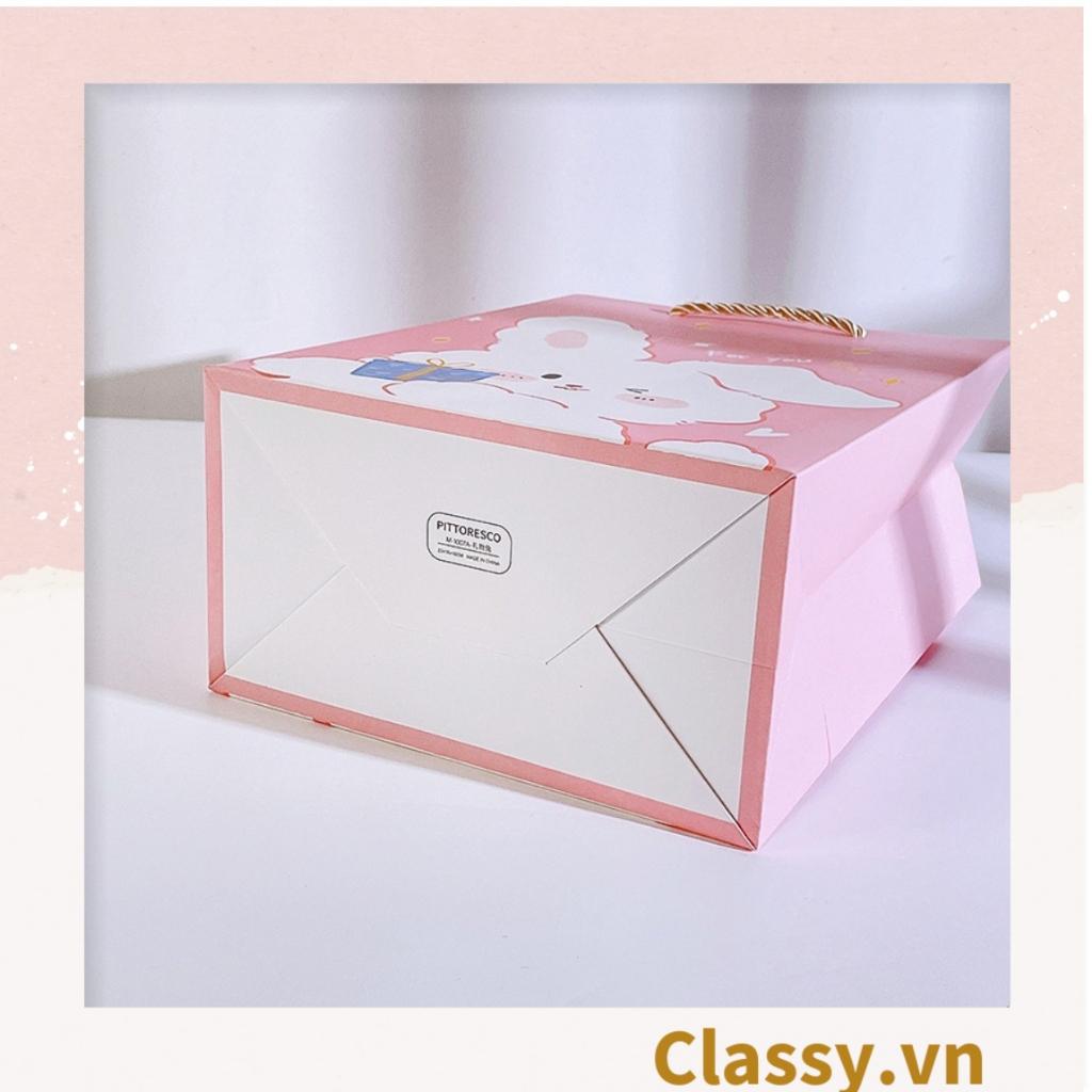 Túi giấy Classy đựng quà dọc dây quai dù size lớn tông hồng họa tiết mèo và thỏ cực xinh Q572