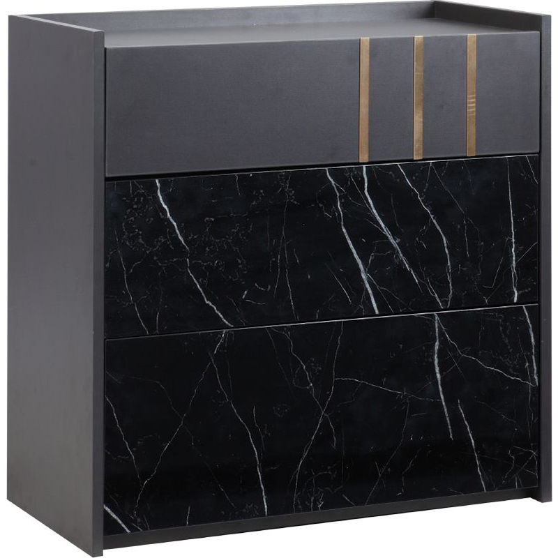 Tủ ngăn kéo 3 tầng MARQUINA gỗ công nghiệp cao cấp màu xám đen kết hợp vân đá cẩm thạch sang trọng | Index Living Mall - Phân phối độc quyền tại Việt Nam