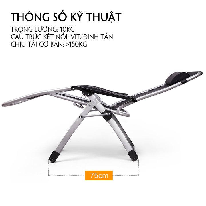 Ghế xếp thư giãn ngả 160 độ thành giường Tặng nệm nằm 4D