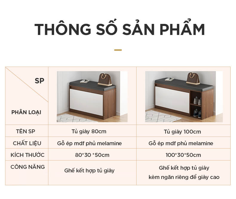 Tủ Giày Gỗ 100cm MDF Phủ Melamine Chống Ẩm Cánh Lật Siêu Gọn 3 Ngăn Kèm Ghế Đệm Da