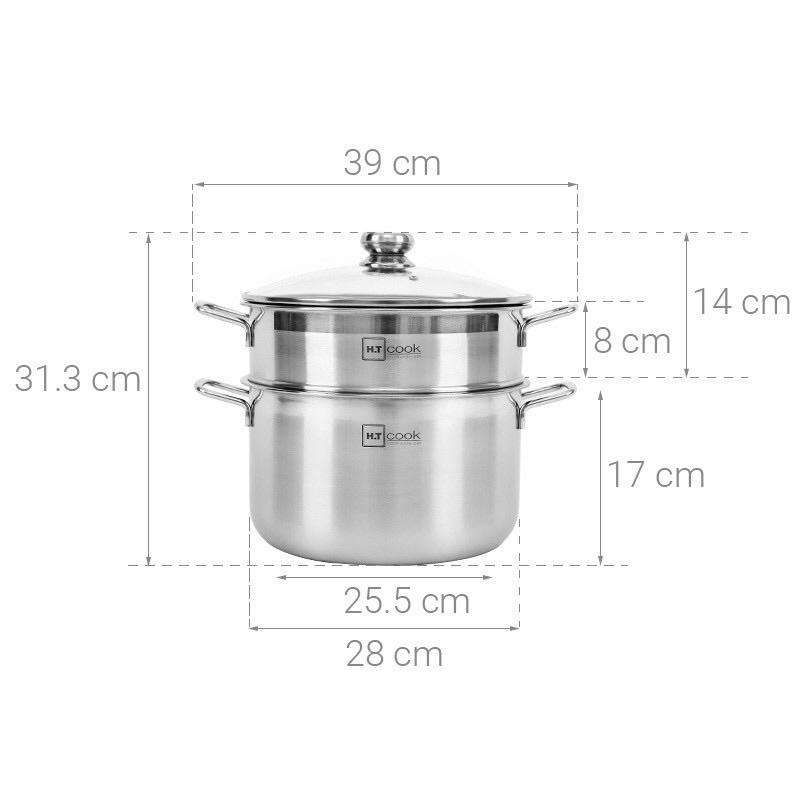 nồi hấp ht cook 2 tầng size 28cm có vung kính