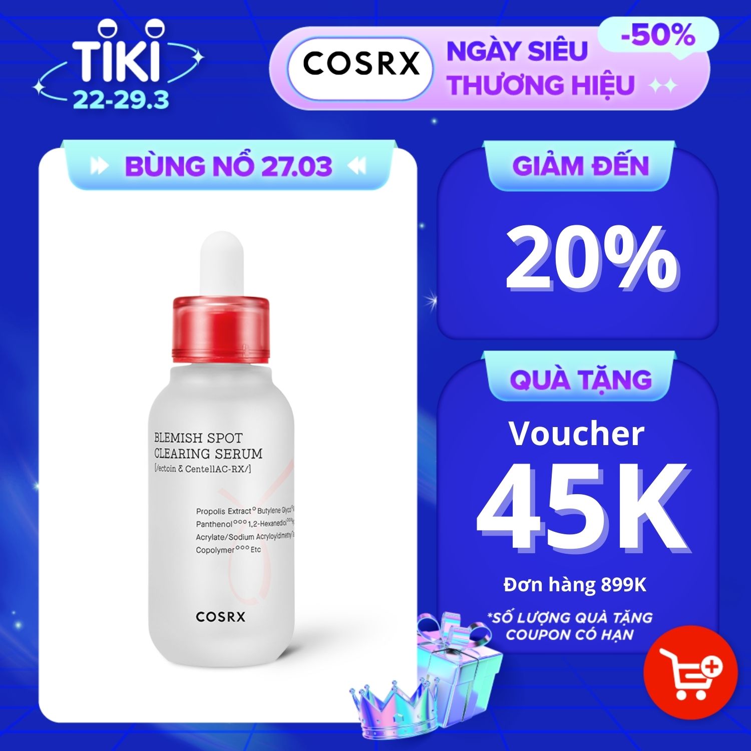 Tinh Chất Cho Da Mụn (Rau Má + 4% Niacinamide) COSRX AC Collection Blemish Spot Clearing Serum 40ml