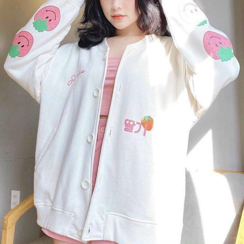 Áo Khoác Hoodie Áo Hoodie Nam Nữ Unisex TRÁI DÂU Dễ Thương 2 Màu - Áo Khoác Nam Nữ F