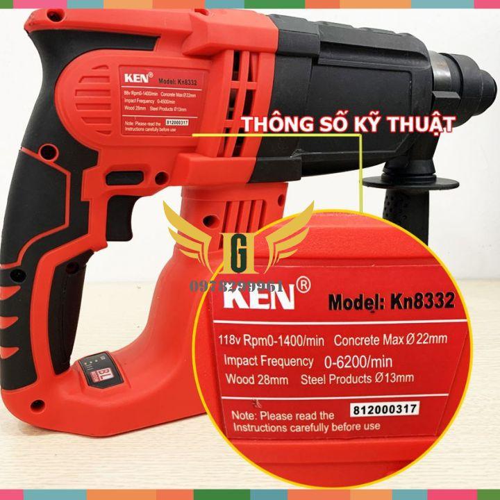 Máy Khoan Đục Bê Tông Ken 118V, Không Chổi Than 2 Pin+Tặng Mũi Khoan Đục