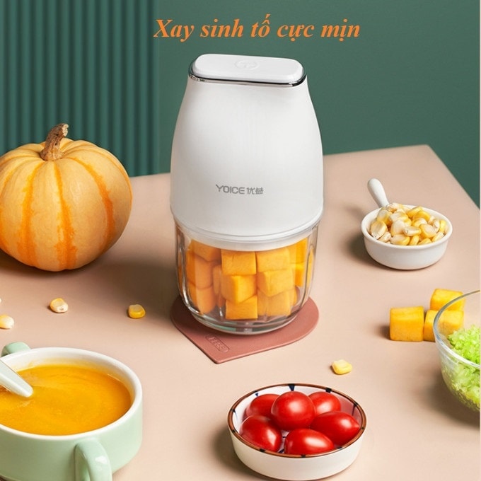 Máy xay tỏi ớt thịt mini , xay ăn dặm cho bé đa năng Cối thủy tinh Yoice 300ML- BH 12 Tháng- Hàng chính hãng