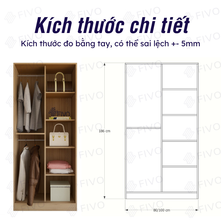 Tủ Quần Áo Gỗ Cửa Lùa FIVO Mẫu FC04 Dễ Dàng Lắp Ráp Tại Nhà Cánh Trượt Tiện Lợi Thông Minh, Gỗ MDF Công Nghiệp Phủ Melamine Bề Mặt Cao Cấp