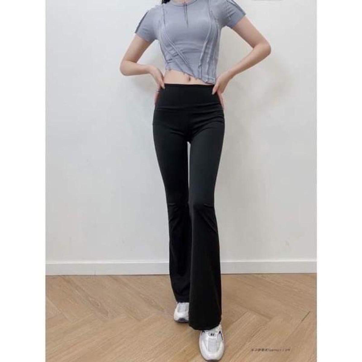 Quần ống loe cạp cao legging dáng dài, Quần legging nữ ôm ống loe dáng dài tôn dáng chất cottong co dãn aloha aloha