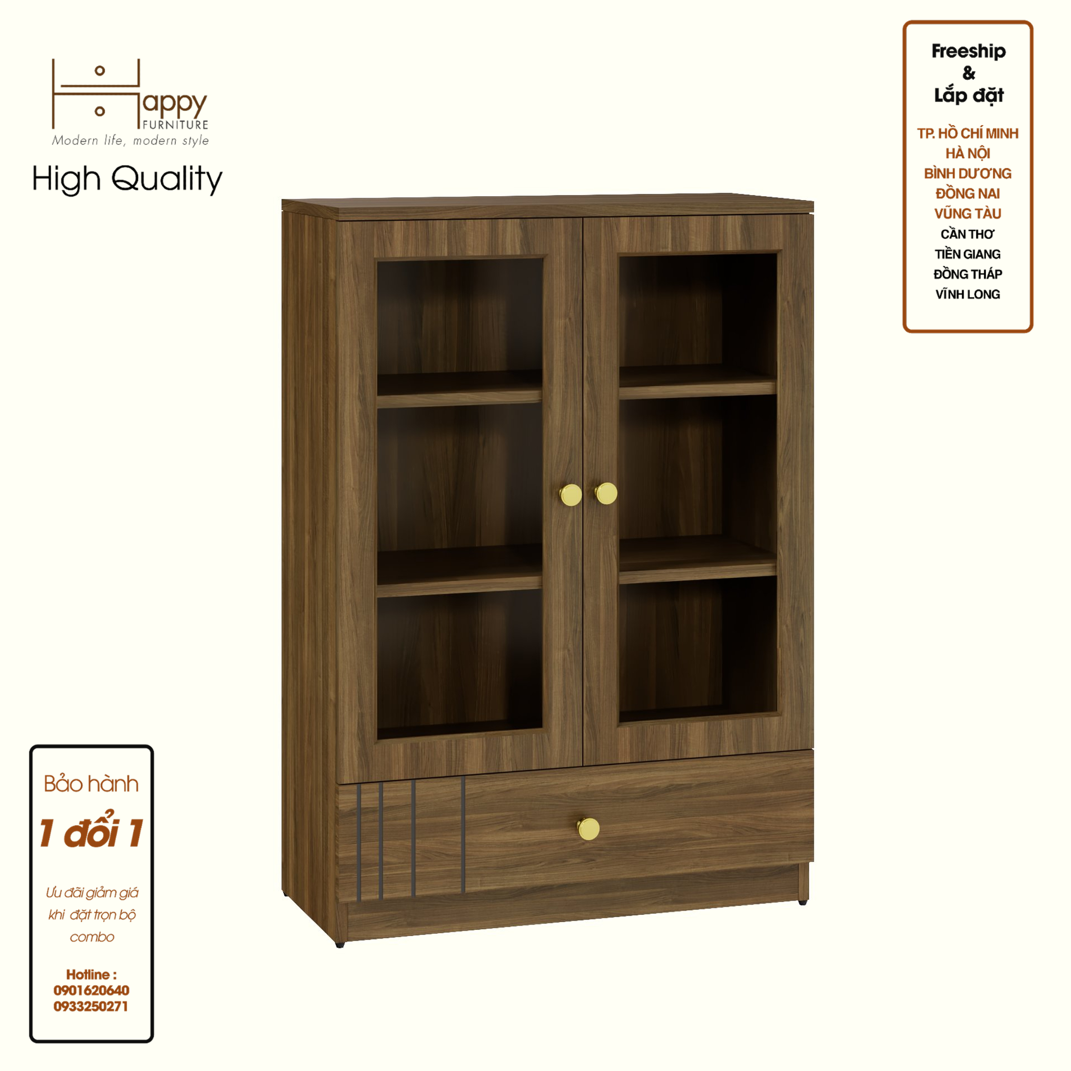 JOVIE, Tủ lưu trữ cửa kính 1 ngăn kéo, 70cm x 32cm x 100cm , TCM_162