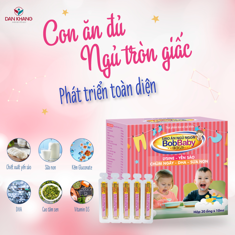 Siro Ăn Ngủ Ngon BobBaby Dân Khang Cải Thiện Tình Trạng Biếng Ăn Giúp Bé Ngủ Sâu Giấc Tự Nhiên - Hộp 20 ống x 10ml