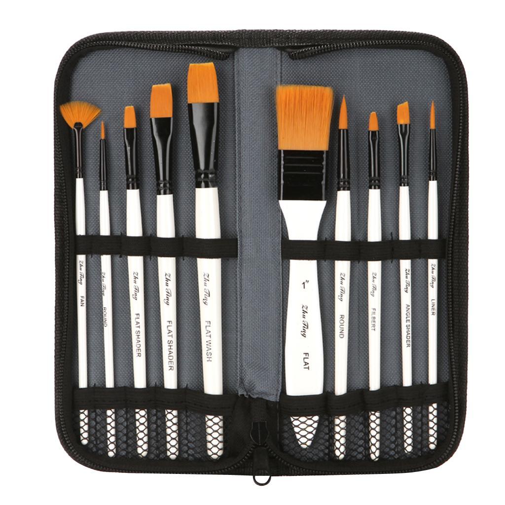 10x Art Brushes Artist Paint Brush for Oil Watercolor Gouache Make Up Paints