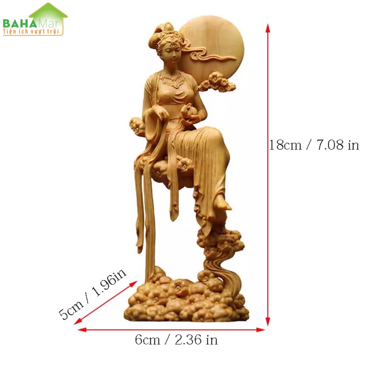 TƯỢNG ĐIÊU KHẮC GỖ - TIÊN HẰNG NGA VÀ THỎ NGỌC TRONG CỔ TÍCH "BAHAMAR" Chất liệu gỗ chắc chắn, chất lượng cao và bảo vệ môi trường, tay nghề tinh tế và chất lượng cao.