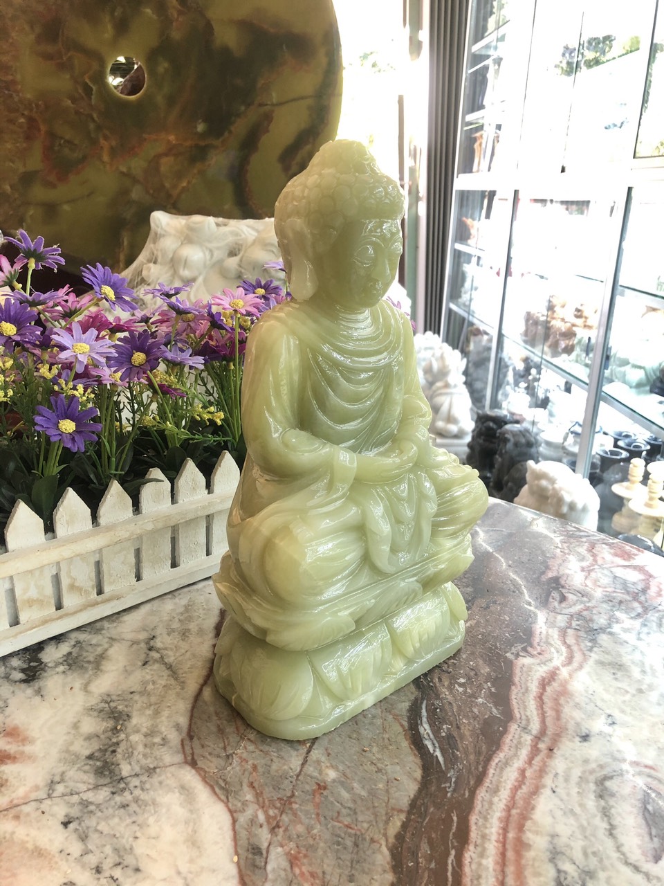 Tượng Phật A Di Đà ngồi đài sen đá ngọc Onyx - Cao 30 cm