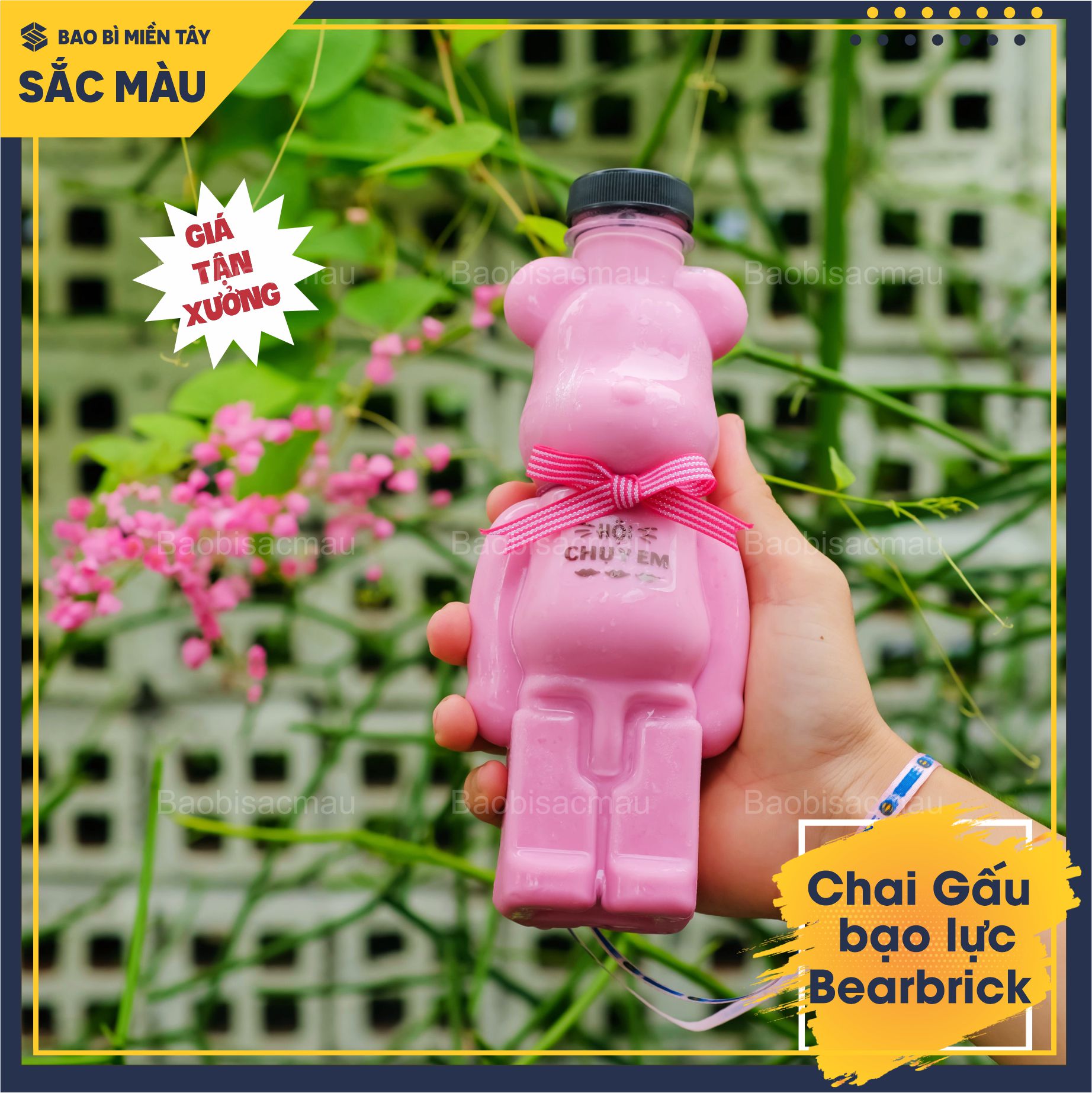 HOT Combo 10 bình nhựa, chai nhựa hình Gấu bạo lực Bearbrick, chai gấu đựng kẹo, chai gấu trà sữa