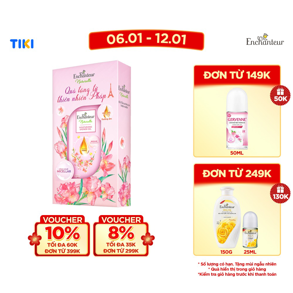 Hộp quà Sữa tắm dưỡng da thiên nhiên Enchanteur Naturelle sạch sâu, dịu nhẹ hương Lavender / Iris 510g