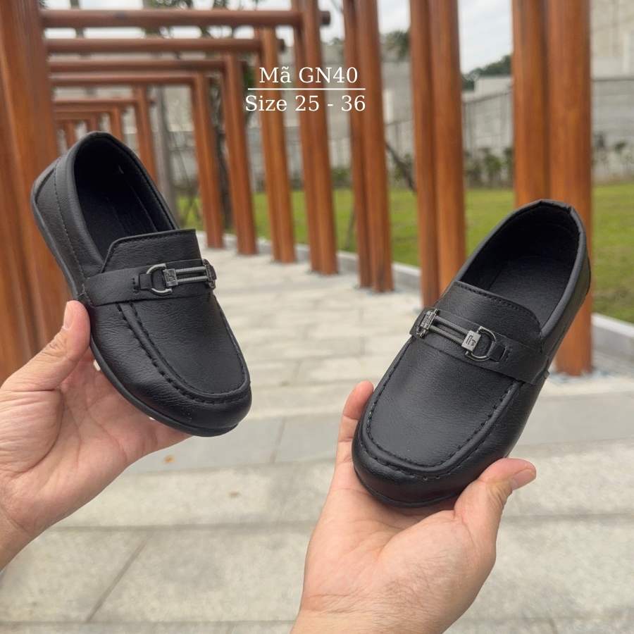 Giày lười bé trai, giày Moca màu đen/trắng trẻ em học sinh nam 2 - 8 tuổi mặc vest đi tiệc phong cách sang trọng lịch sự NHÍM SHOP GN40