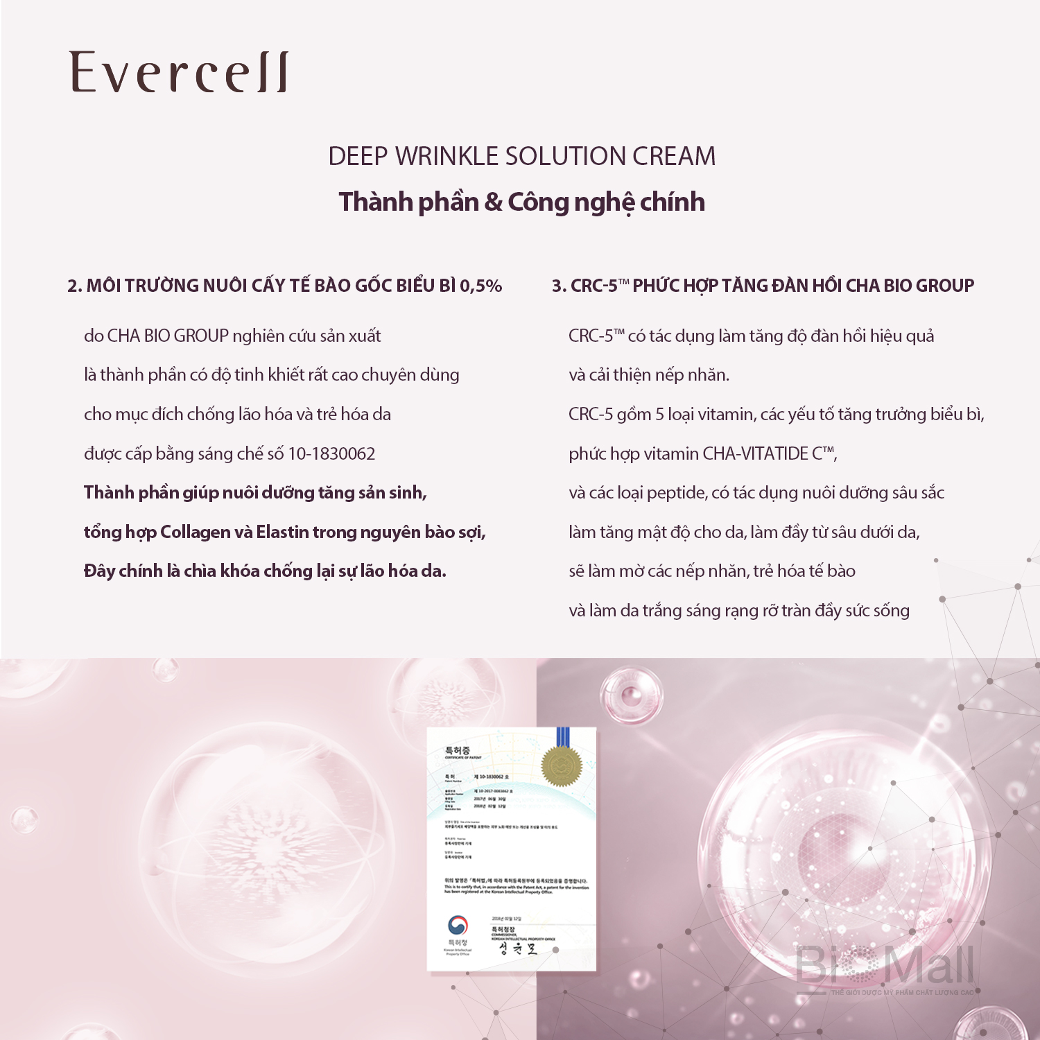 Kem chống Nếp nhăn sâu Công nghệ Tế bào gốc EVERCELL Deep Wrinkle Solution Cream nozzle type