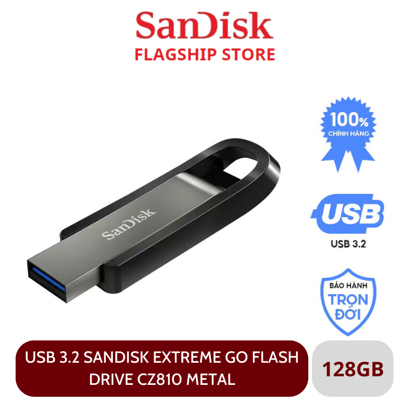 USB SanDisk Extreme GO USB 3.2 Flash Drive, CZ810, USB3.2, Metal - Hàng Chính Hãng