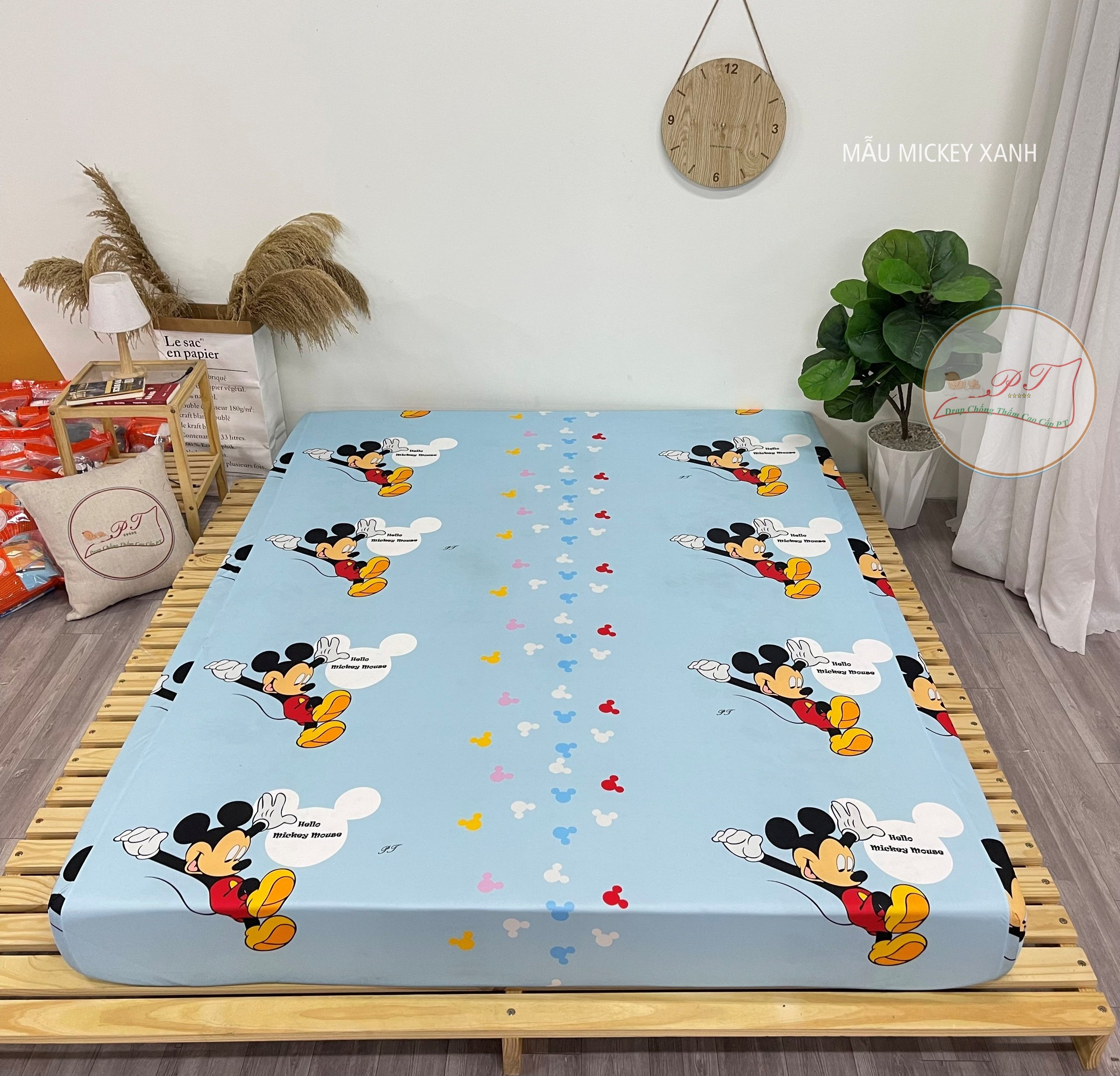 Ga Chống Thấm Cao Cấp PT Mẫu Họa Tiết Mickey Xanh