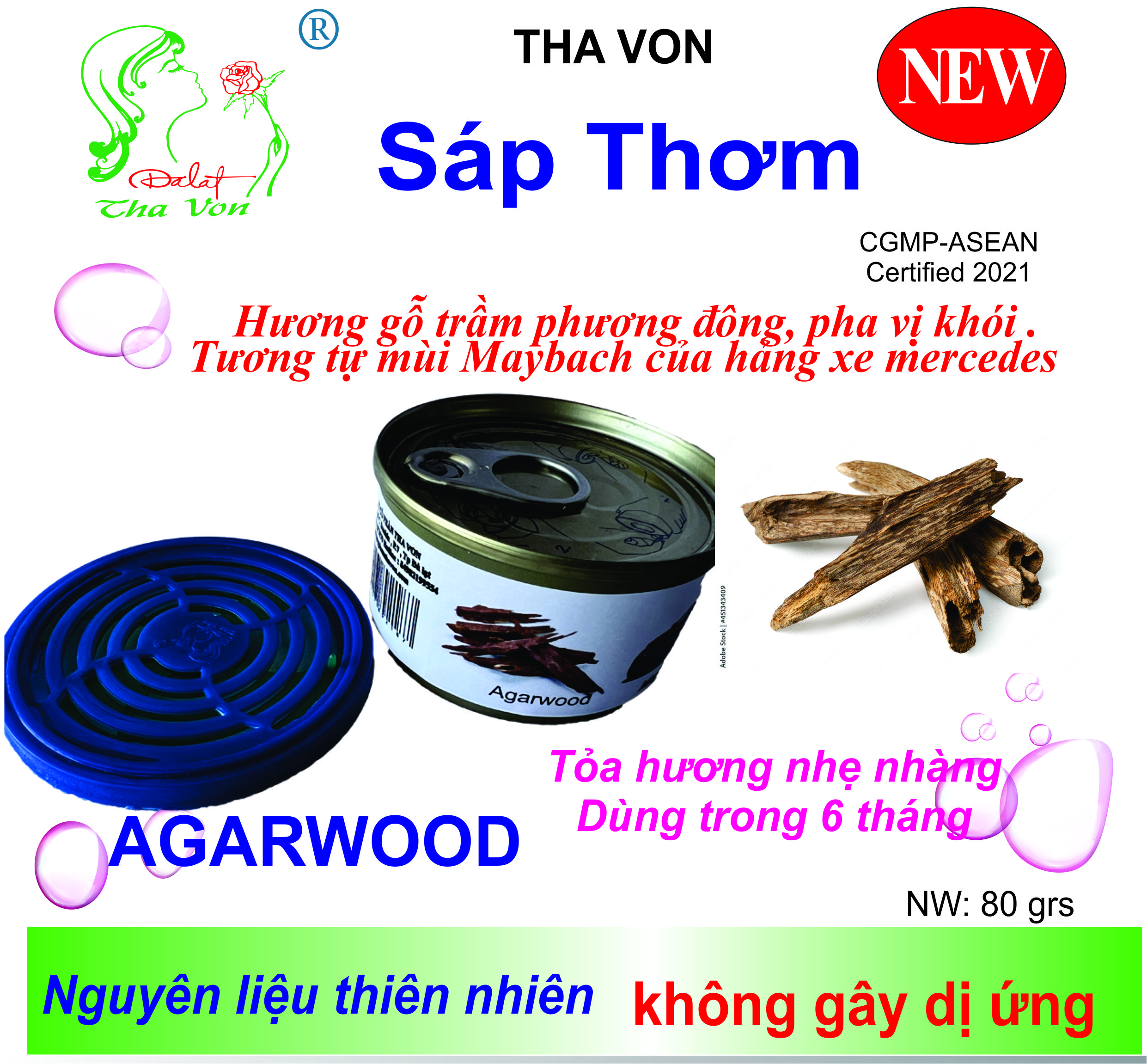 Sáp Thơm Ô Tô Agarwood – Miss Dalat 80 gam Hương gỗ trầm phương Đông, pha vị khói . 