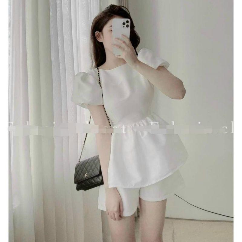 SET ÁO BUỘC NƠ LƯNG PHỐI QUẦN NGẮN UMI