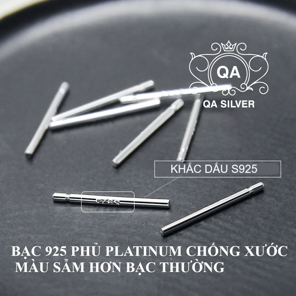 Bông tai bạc 925 phủ Platinum khuyên tăm nam nữ thanh thẳng trơn giữ lỗ S925 BASIC Silver Earrings QA Silver EA200702