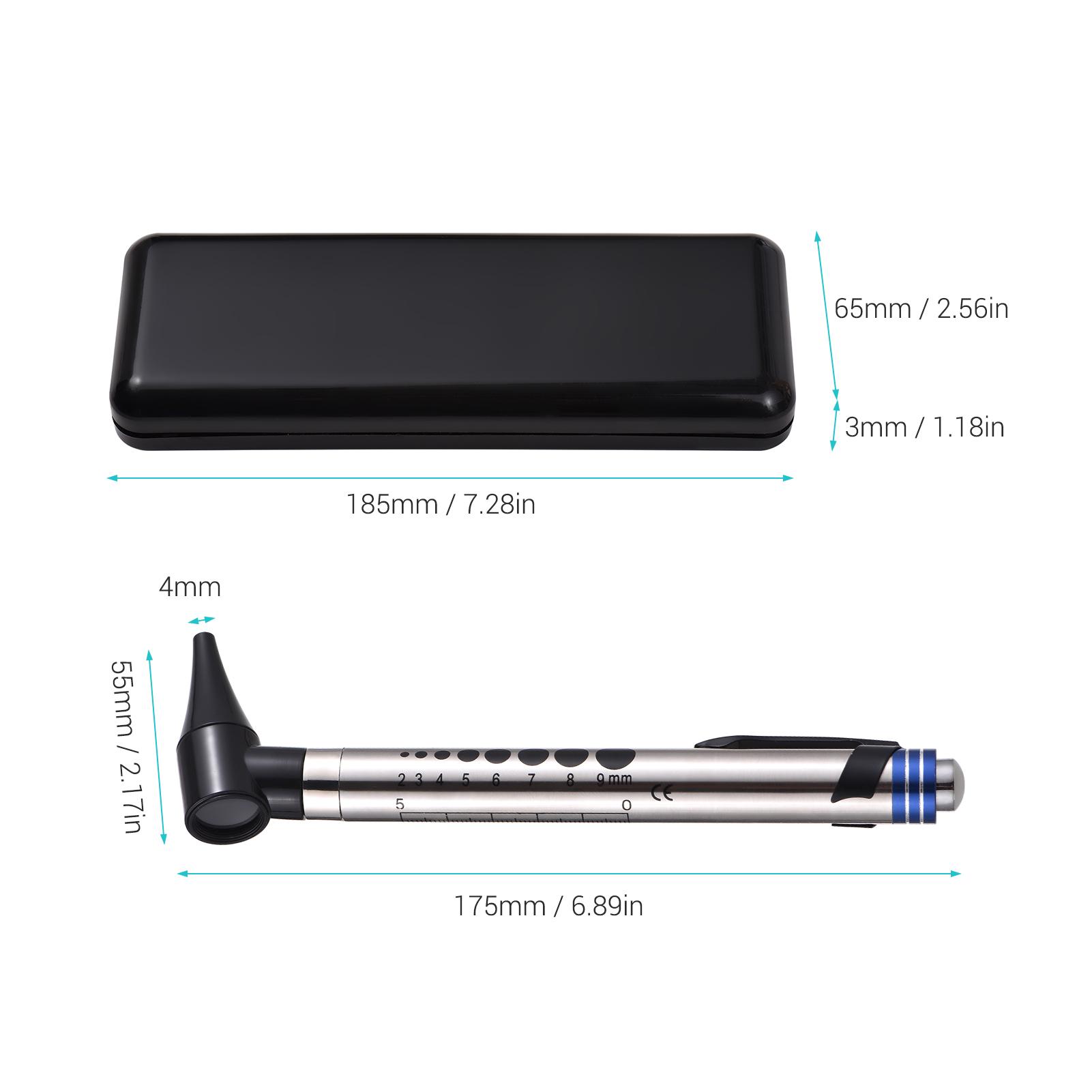 2 in 1 Otoscope and Eyes Diagnostic Tool Kit with LED Light 4mm Replaceable Ear Tips Portable Stainless Steel Handheld Optical Otoscope Ears Diagnostic Supplies