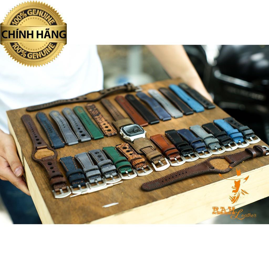 Dây đồng hồ da bò lộn xám than Đức   - hàng chính hãng