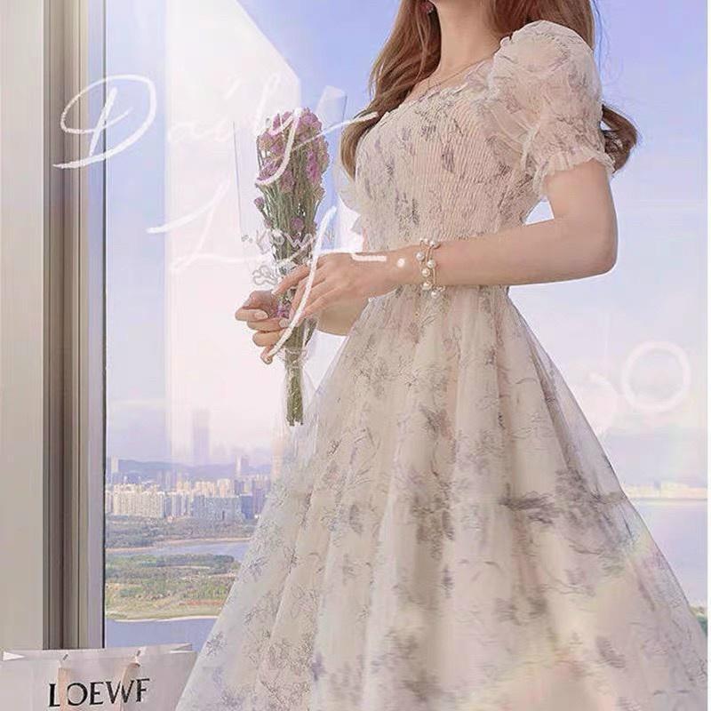 Đầm xoè voan hoa mocking tay phồng siêu xinh