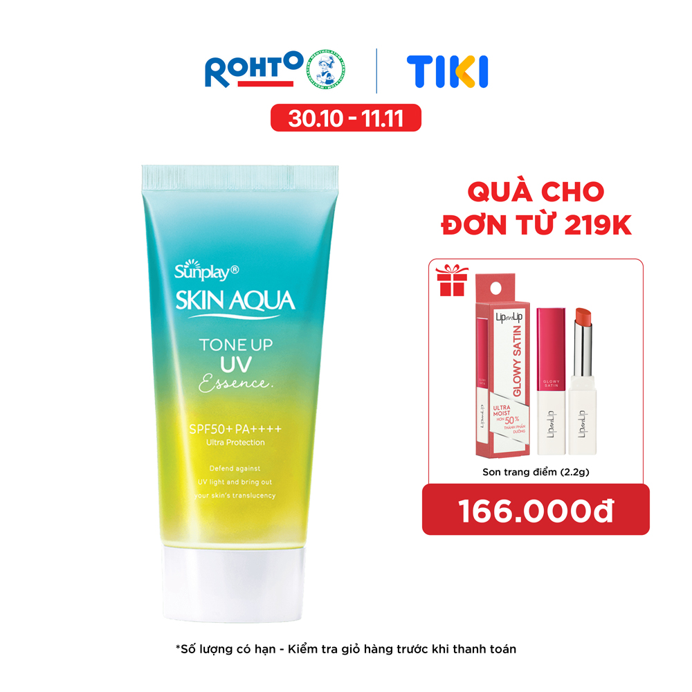 Kem chống nắng nâng tông Skin Aqua Tone up Mint Green cho da trắng có khuyết điểm đỏ, dạng tinh chất Sunplay Skin Aqua Tone Up UV Essence Mint Green SPF 50+ PA++++ 50g