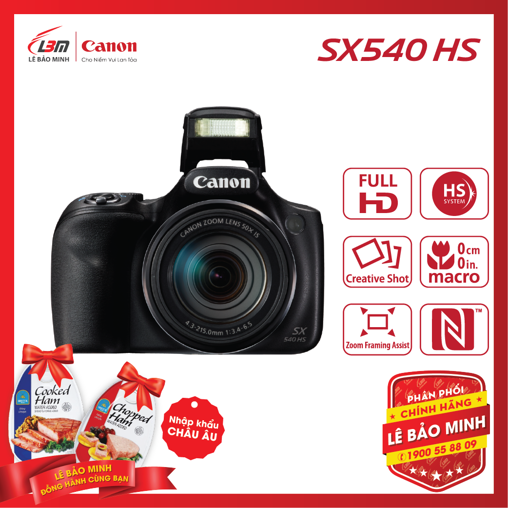 Máy ảnh Canon POWERSHOT SX540HS - Hàng Chính Hãng Lê Bảo Minh + KM 2 hộp thịt Nhập Khẩu Chopped Ham 325gram