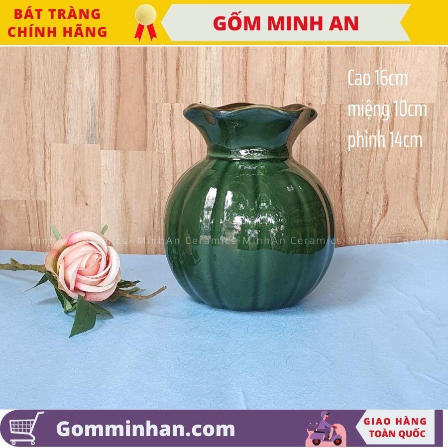 Bình Hoa Lọ Hoa Nhỏ Thấp Màu Xanh Miệng Lượn Men Hỏa Biến, Men Ngọc Lưu Ly- Gốm Sứ Bát Tràng- Gốm Minh An