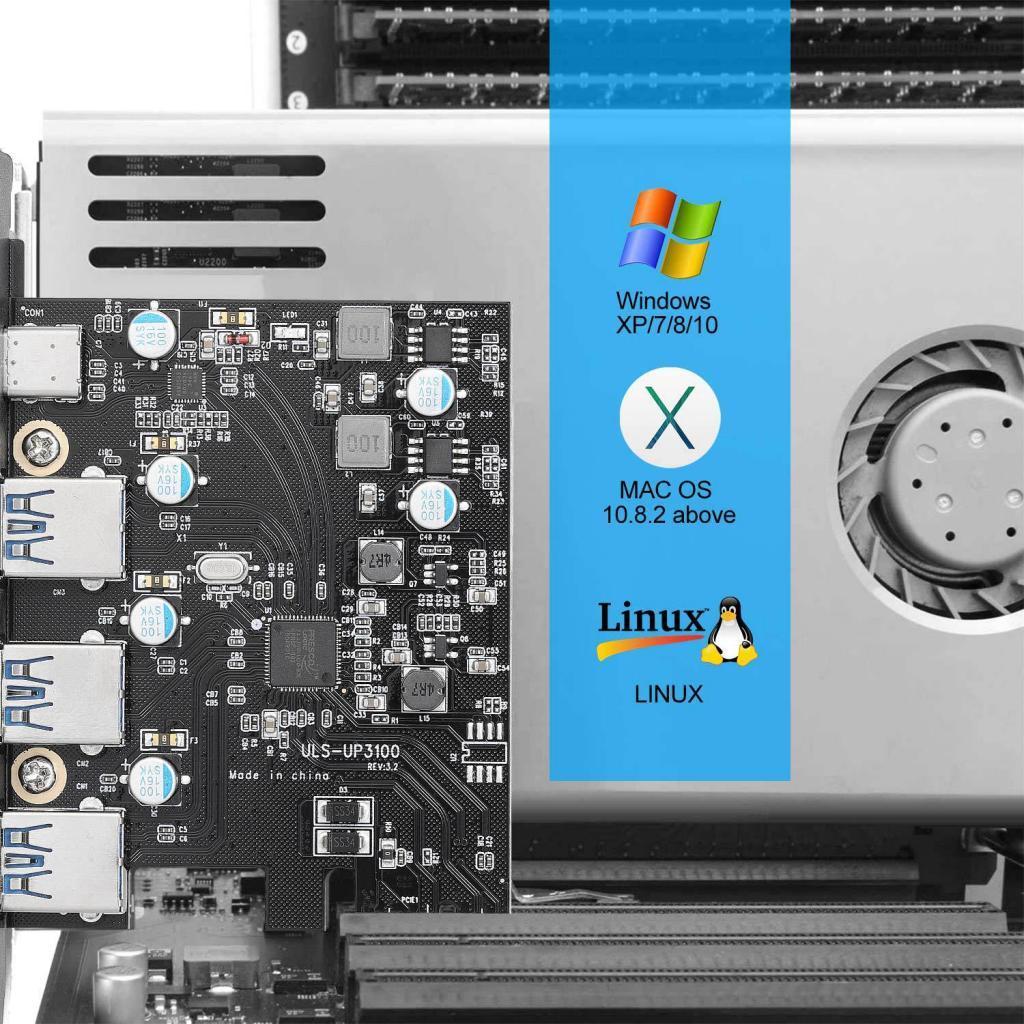 PCI-E to Type C (3), Type A (1) USB 3.0 4-Port  Expansion Card