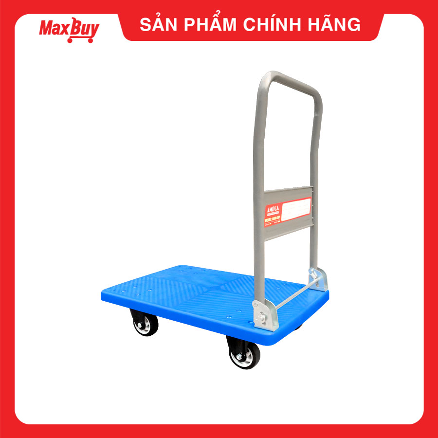 Xe đẩy hàng 4 bánh gấp gọn Ameca PT-300  sàn nhựa tay cầm thép tải trọng 300KG-Màu xanh dương