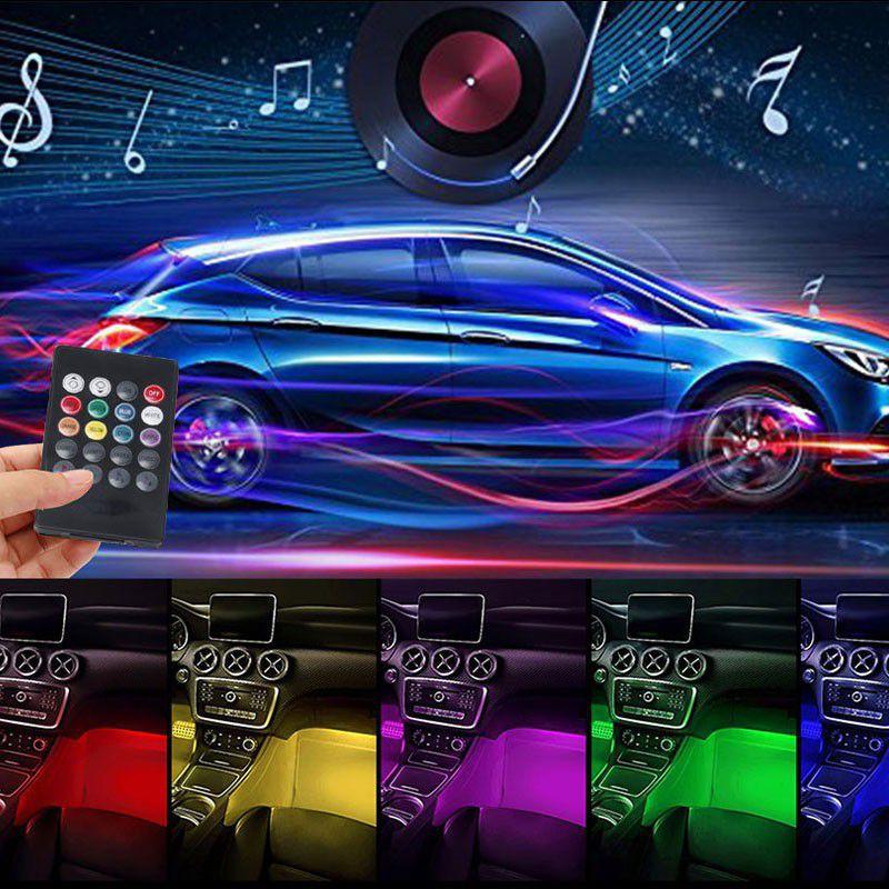 BỘ 4 Dải ĐÈN LED 48 Bóng 7 MÀU Led CẢM ỨNG THEO NHẠc RGB trang trí nội thất xe ô tô kèm bộ điều khiển