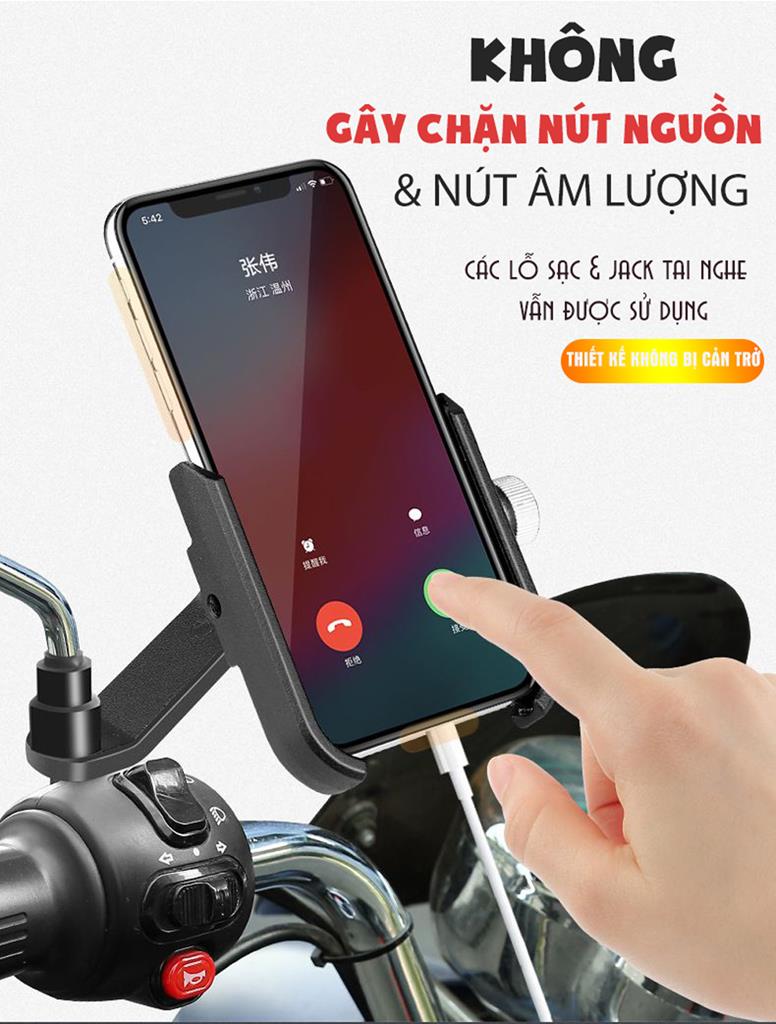 VINETTEAM Giá Đỡ Kẹp Điện Thoại Kim Loại Gắn Gương Chiếu Hậu Xe Máy H1/H2/C2 ,Hợp Kim Nhôm Cao Cấp Chống Trộm, Chống Rung Lắc, Dễ Dàng Lắp Đặt ,Điều Chỉnh Xoay 360 độ- Phiên Bản Mới- Hàng Chính Hãng