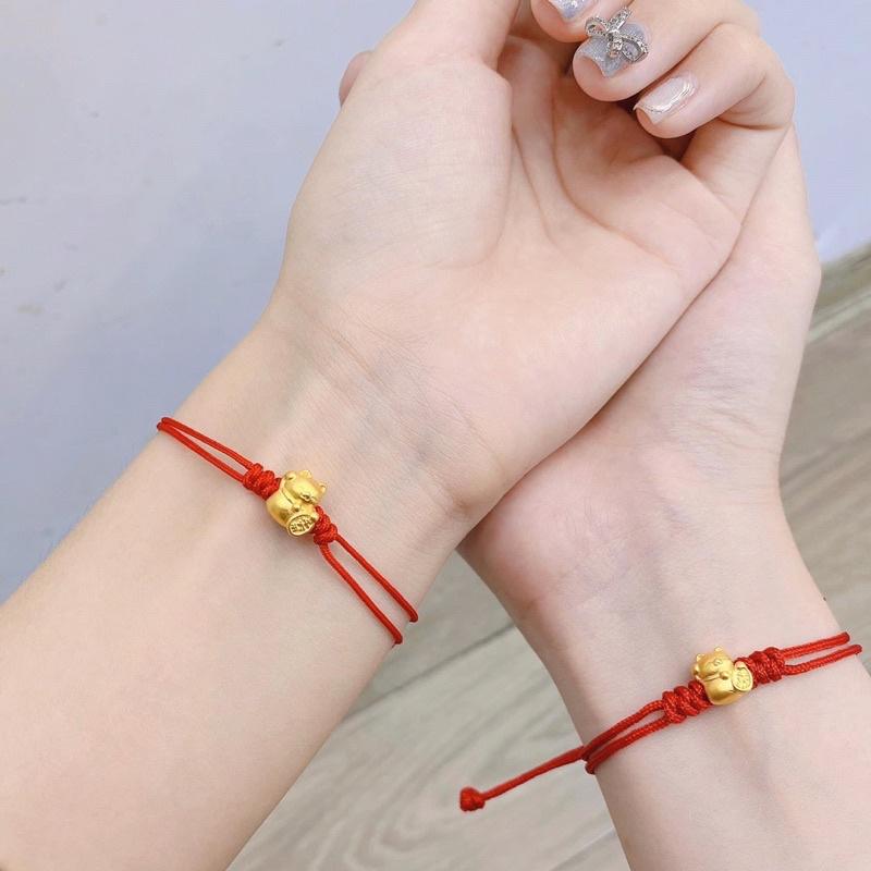 Vòng tay chỉ đỏ mèo thần tài 24k,Charm mèo thần tài 24k may mắn