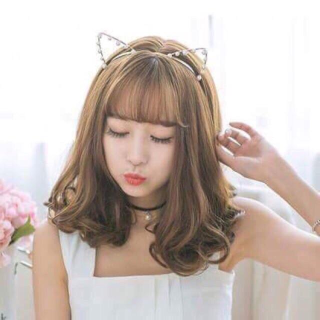 Nguyên đầu xoăn vàng tây- tặng lưới chùm tóc- hình thật