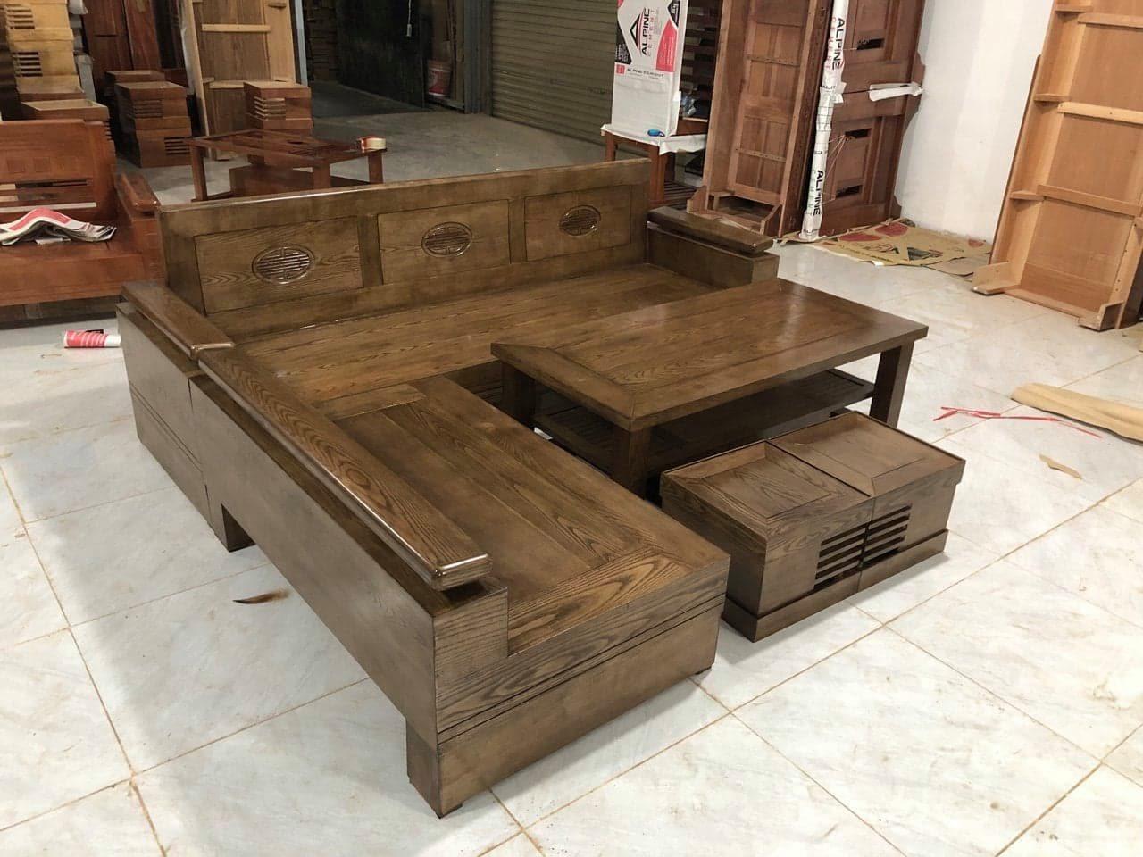 Bàn ghế Sofa góc L gỗ sồi Nga BG084