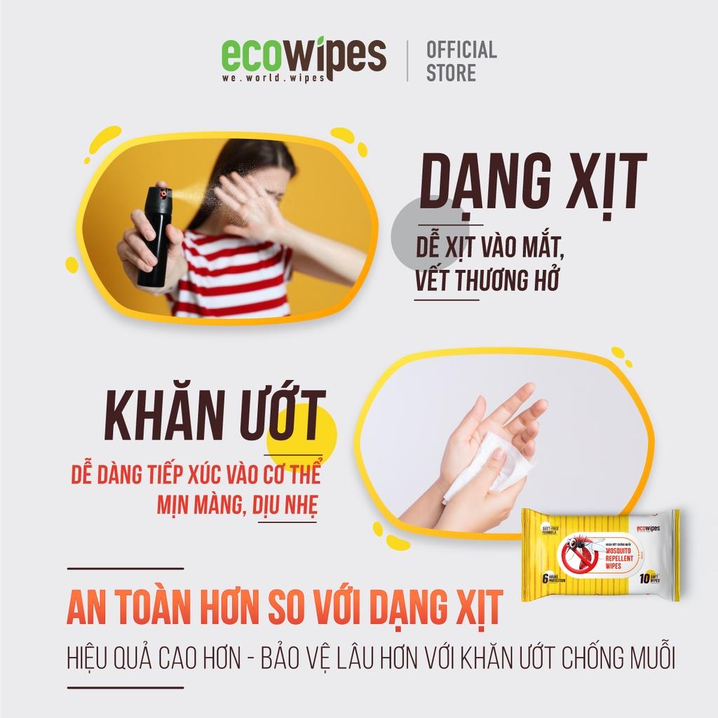 Combo 05 khăn giấy ướt chống muỗi Ecowipes - Mosquito Repellent Wipes an toàn cho bé từ 6 tháng tuổi thay thế tinh dầu đuổi muỗi đến 6h