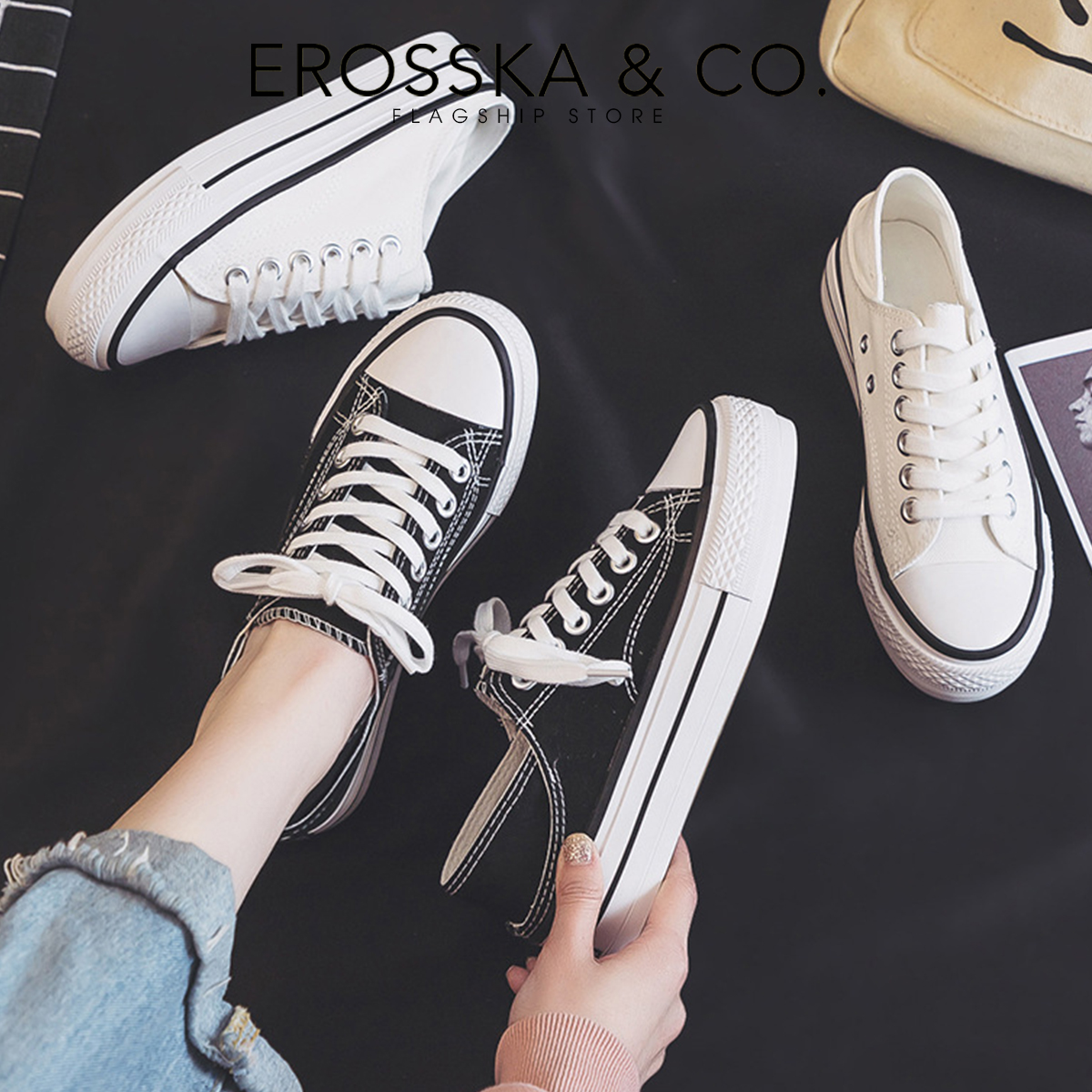 Erosska - Giày sneaker đế dày đi học phong cách basic thoải mái - GS013