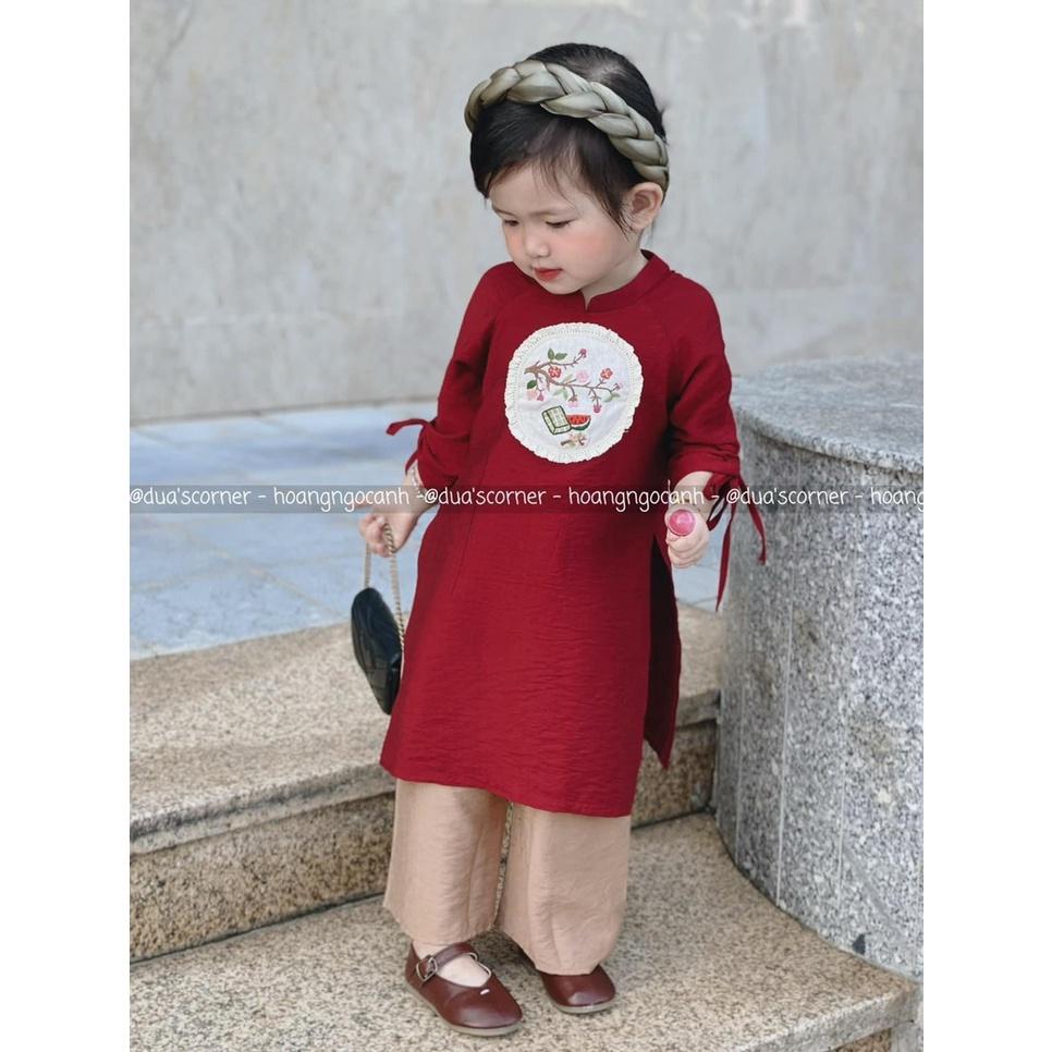 SET ÁO DÀI ĐỎ THÊU HOA BE CHO MẸ VÀ BÉ