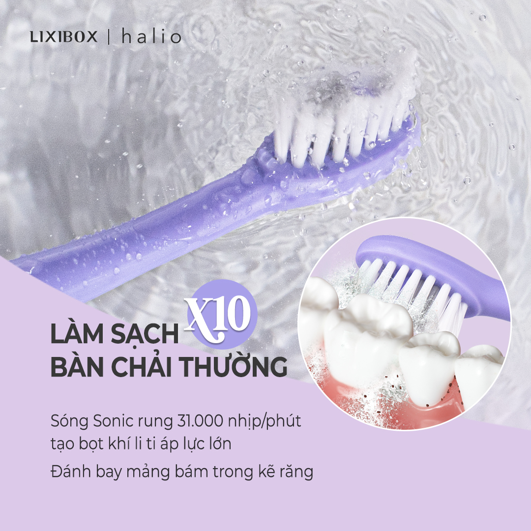 Combo Bàn chải điện Halio Sonic Toothbrush PRO Periwinkle Và Máy Rửa Mặt Cho Da Nhạy Cảm Purple Rain